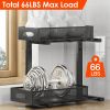 2Pcs Under Sink Organizer 2 Tier Pull Out Cabinet Baskets Storage Shelf Sliding Storage Drawers Rack with 5 Adjustable Height Mesh Baskets for Home Ki