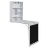 Floating Wall Mounted Table, Foldable Desk with Storage Shelves and Blackboard - black+white