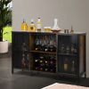 Industrial Wine Coffee Bar Liquor Cabinet Freestanding, 55' Kitchen Buffet Sideboard Farmhouse Storage Display Cabinet with Glass Holder & Sliding Win