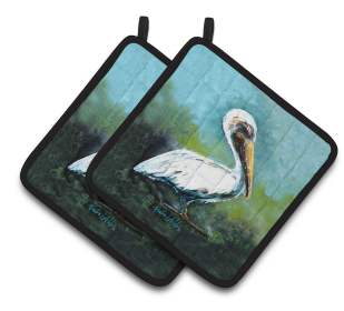 Pelican Pair of Pot Holders (Color: Blue Stand White Pelican, size: 7.5 x 7.5)