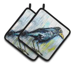 Crow Pair of Pot Holders (Color: Burnt Corn Raven, size: 7.5 x 7.5)