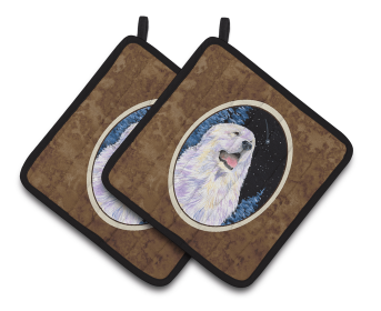 Starry Night Great Pyrenees Pair of Pot Holders (size: 7.5 x 7.5)