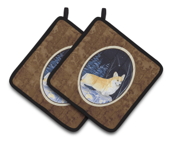 Starry Night Corgi Pair of Pot Holders (size: 7.5 x 7.5)