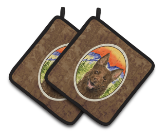 Australian Kelpie Pair of Pot Holders (size: 7.5 x 7.5)