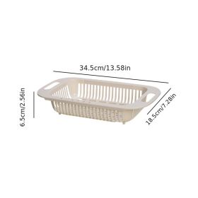 1pc Retractable Adjustable Vegetable Drain Basket; Rectangular Plastic Basket; Household Kitchen Dishwashing And Vegetable Rack; Sink Drain Basket (Color: beige)