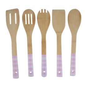 Bamboo Utensil Set 5PK (Color: Purple)