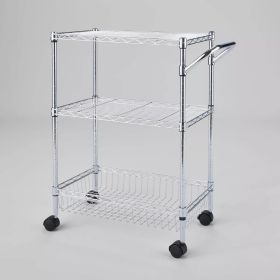 3 Tier Metal Utility Cart Chrome  Rolling Kitchen Storage, Adjustable Shelves (Material: Steel)