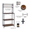 5-Tier Kitchen Bakers Rack with 10 S-Shaped Hooks, Industrial Microwave Oven Stand, Free Standing Kitchen Utility Cart Storage Shelf Organizer (Rustic