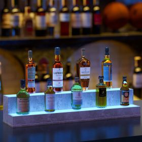 LED Lighted Liquor Bottle Display Shelf, 37 Inch Bar Display Shelf, DIY Illuminated Bottle Shelf with App & Remote Control, 2 Step Freestanding Holdin (Color: as Pic)