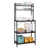 5-Tier Kitchen Bakers Rack with 10 S-Shaped Hooks, Industrial Microwave Oven Stand, Free Standing Kitchen Utility Cart Storage Shelf Organizer (Rustic