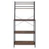 5-Tier Kitchen Bakers Rack with 10 S-Shaped Hooks, Industrial Microwave Oven Stand, Free Standing Kitchen Utility Cart Storage Shelf Organizer (Rustic