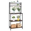 5-Tier Kitchen Bakers Rack with 10 S-Shaped Hooks, Industrial Microwave Oven Stand, Free Standing Kitchen Utility Cart Storage Shelf Organizer (Rustic