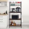 5-Tier Kitchen Bakers Rack with 10 S-Shaped Hooks, Industrial Microwave Oven Stand, Free Standing Kitchen Utility Cart Storage Shelf Organizer (Rustic